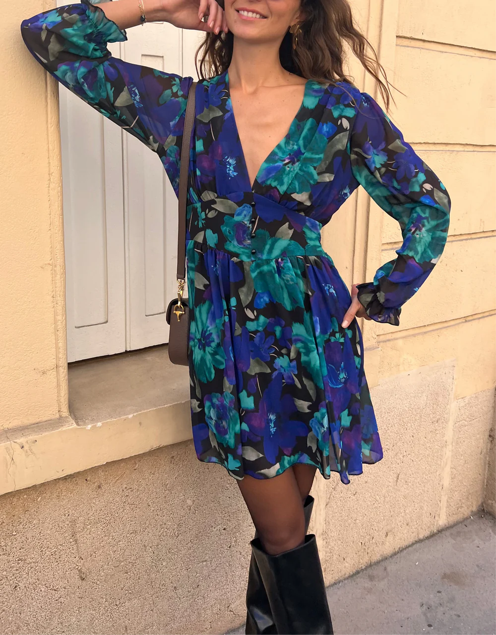 Robe lily bleu vert noir