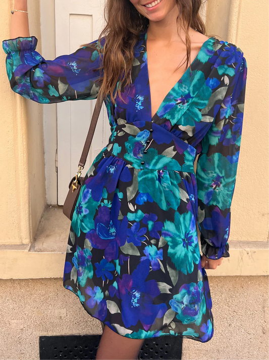 Robe lily bleu vert noir